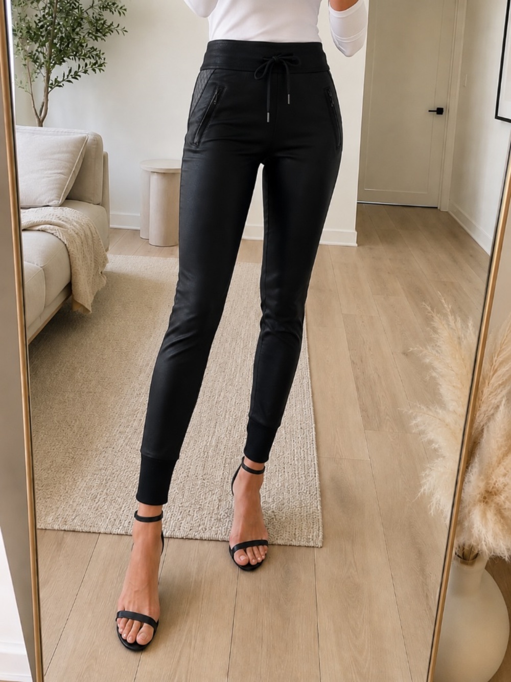 NWT Black Faux Leather Fleece Jogger Pants Small